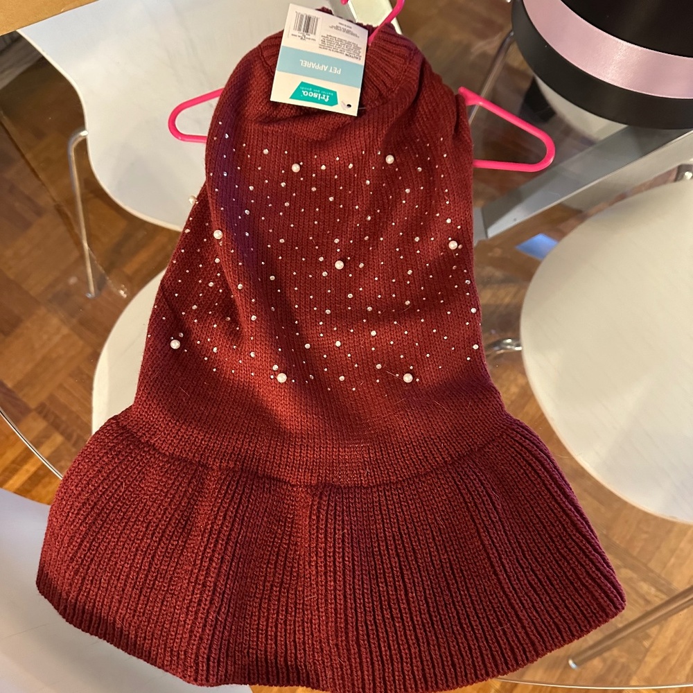 Burgundy NWT Blinged out Dog Sweater Dress